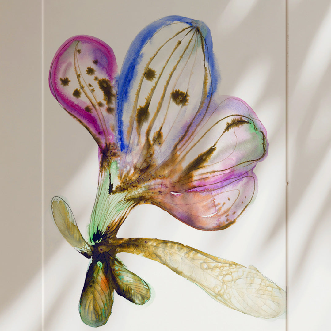 Purple Flower Ink & Watercolour Giclée Fine Art Print